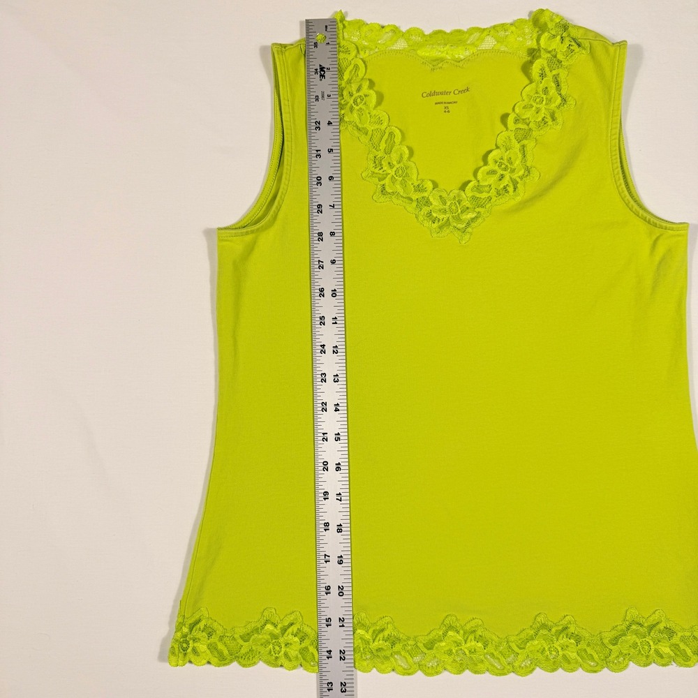 Coldwater Creek Womens XS Bright Yellow Green Lace V-Neck Tank Top Sleeveless - Picture 9 of 11